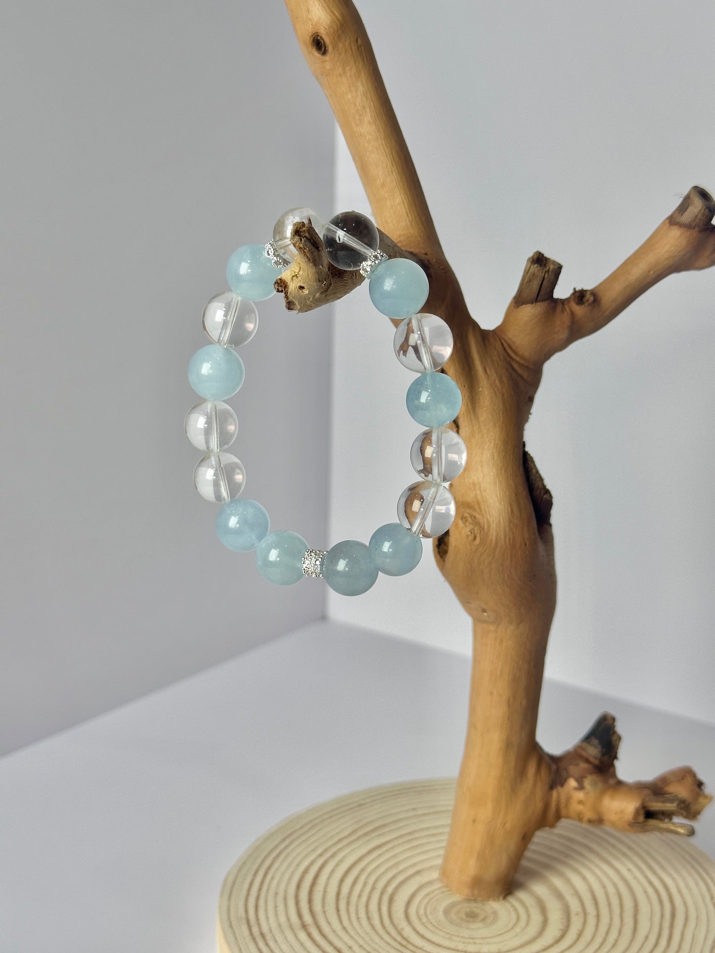 Energy Cleansing White Crystal & Aquamarine Bracelet – Purify Aura, Attract Blessings