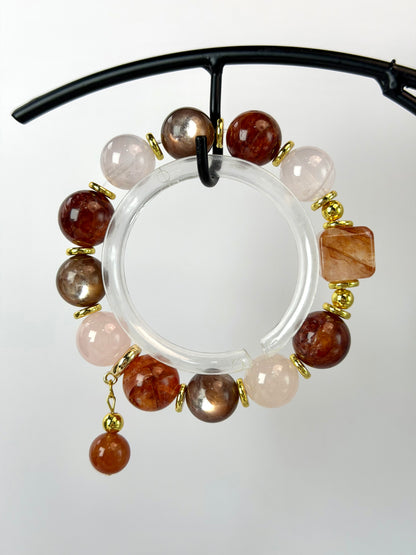Radiant Harmony Bracelet | Rose Quartz, Lepidolite & Red Hematoid Quartz for Emotional Balance & Inner Glow