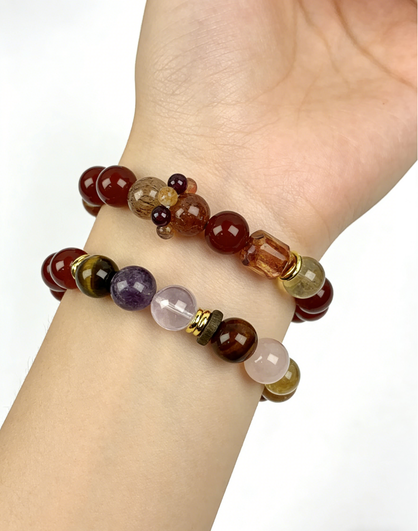 Multi‑Stone & Red Phantom Quartz Set – Balance 7 Chakras, Double Luck