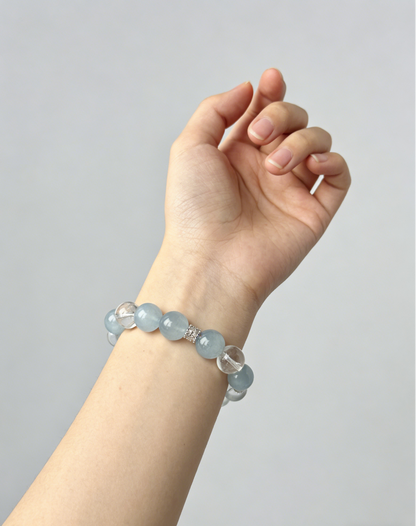 Energy Cleansing White Crystal & Aquamarine Bracelet – Purify Aura, Attract Blessings