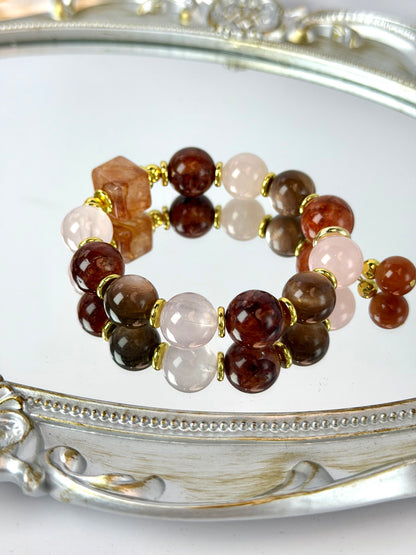Radiant Harmony Bracelet | Rose Quartz, Lepidolite & Red Hematoid Quartz for Emotional Balance & Inner Glow