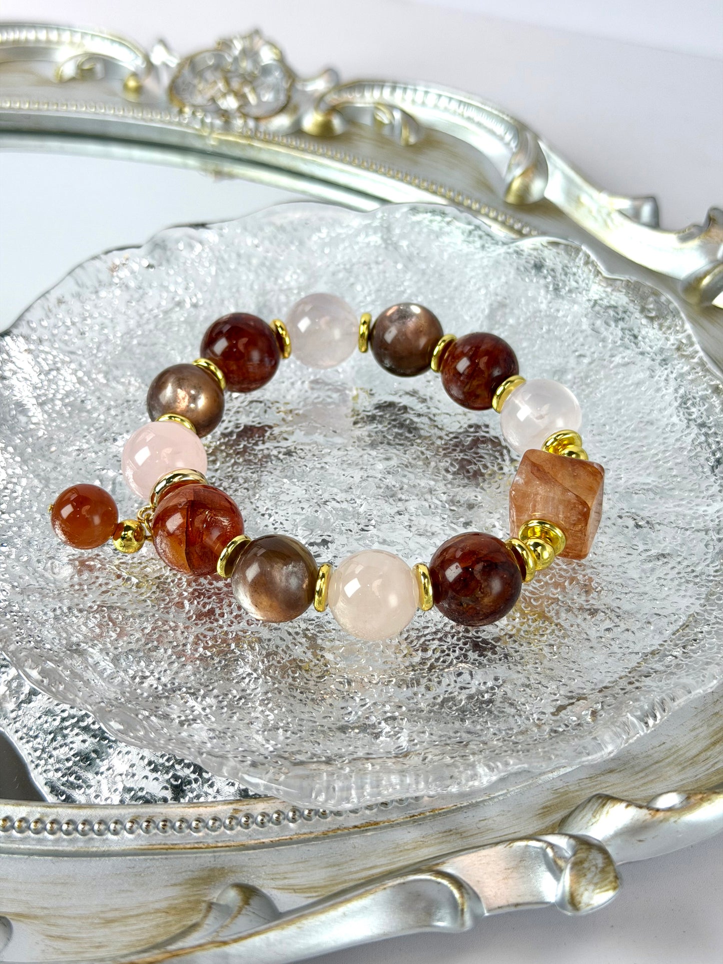 Radiant Harmony Bracelet | Rose Quartz, Lepidolite & Red Hematoid Quartz for Emotional Balance & Inner Glow