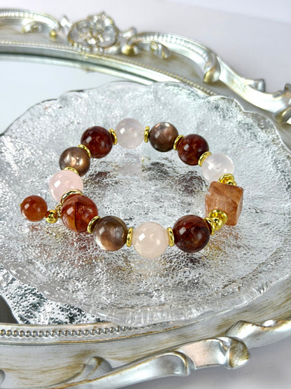 Radiant Harmony Bracelet | Rose Quartz, Lepidolite & Red Hematoid Quartz for Emotional Balance & Inner Glow