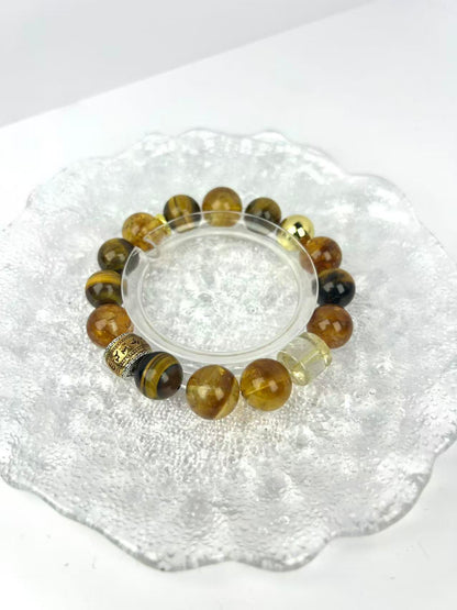 Prosperity Boost Golden Healer, Rutilated Quartz & Tiger’s Eye Bracelet – Amplify Wealth Luck, Attract Abundant Blessings