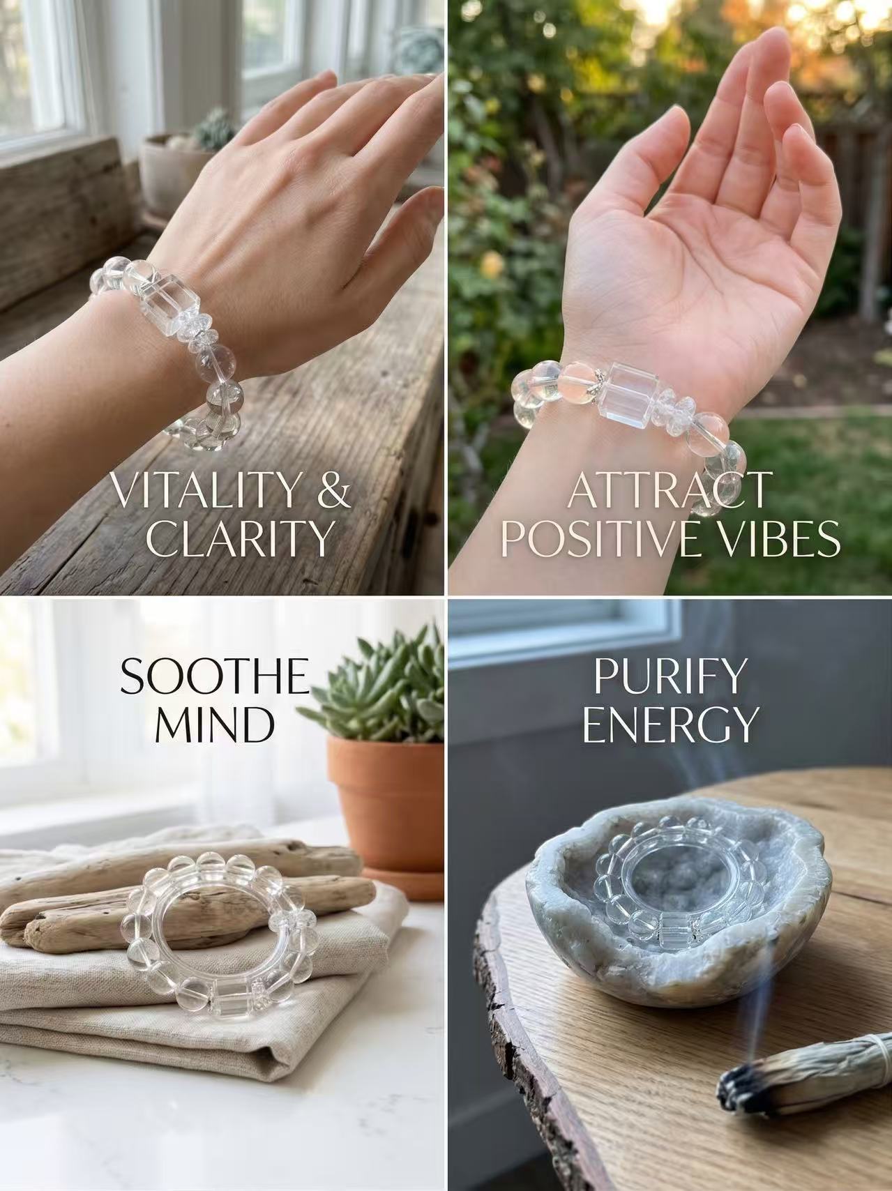 Clear Quartz Healing Crystal Bracelet - The Master Healer for Energy Purification & Divine Clarity