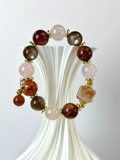 Radiant Harmony Bracelet | Rose Quartz, Lepidolite & Red Hematoid Quartz for Emotional Balance & Inner Glow