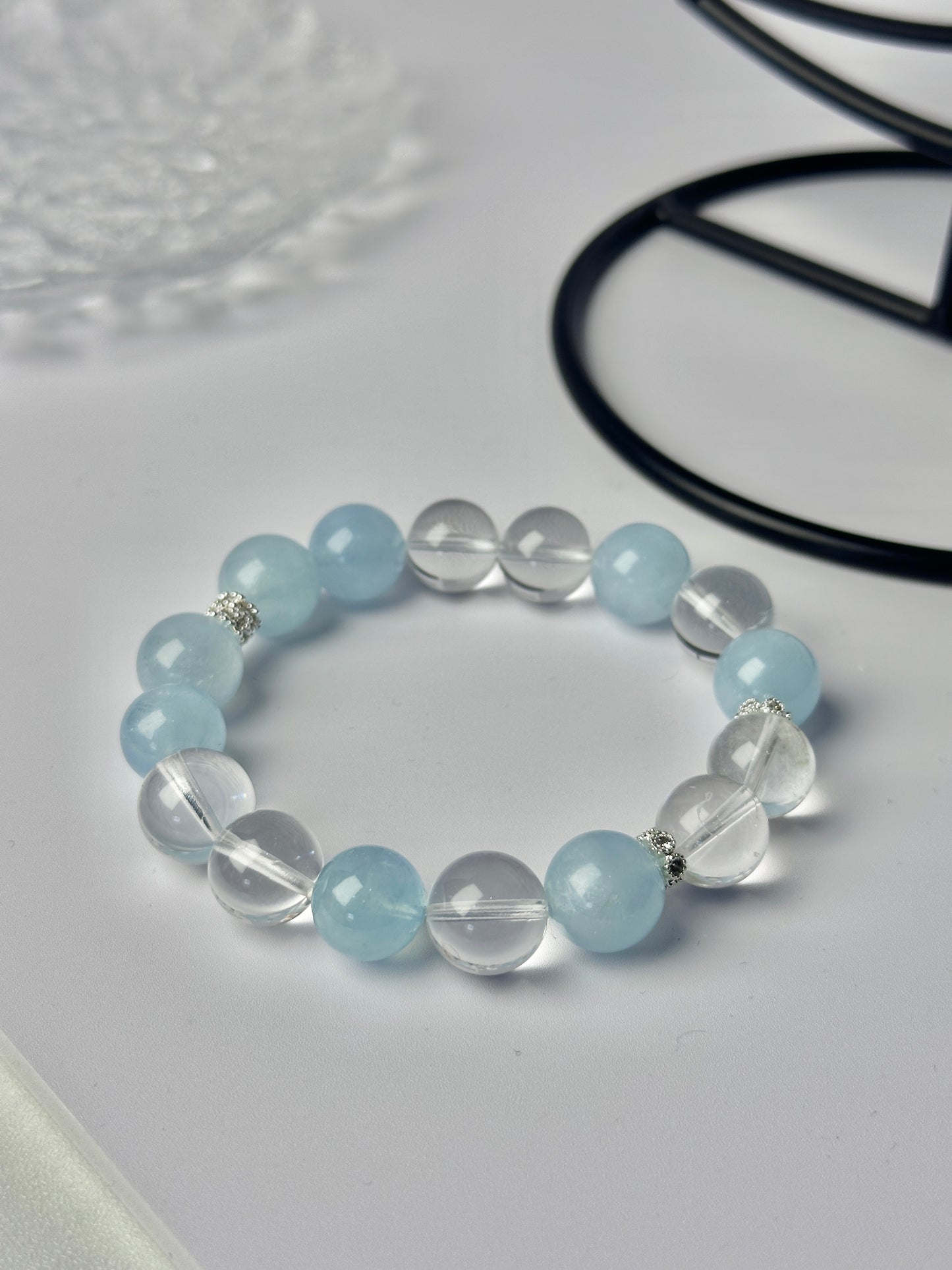 Energy Cleansing White Crystal & Aquamarine Bracelet – Purify Aura, Attract Blessings