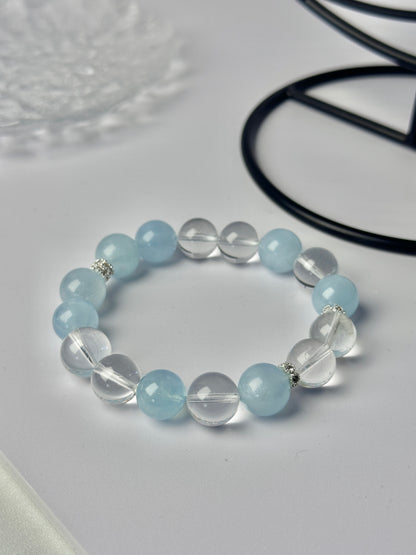 Energy Cleansing White Crystal & Aquamarine Bracelet – Purify Aura, Attract Blessings