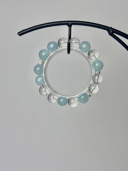 Energy Cleansing White Crystal & Aquamarine Bracelet – Purify Aura, Attract Blessings