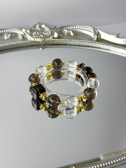 The Serenity Talisman: Smoky & Clear Quartz Energy Alignment Bracelet