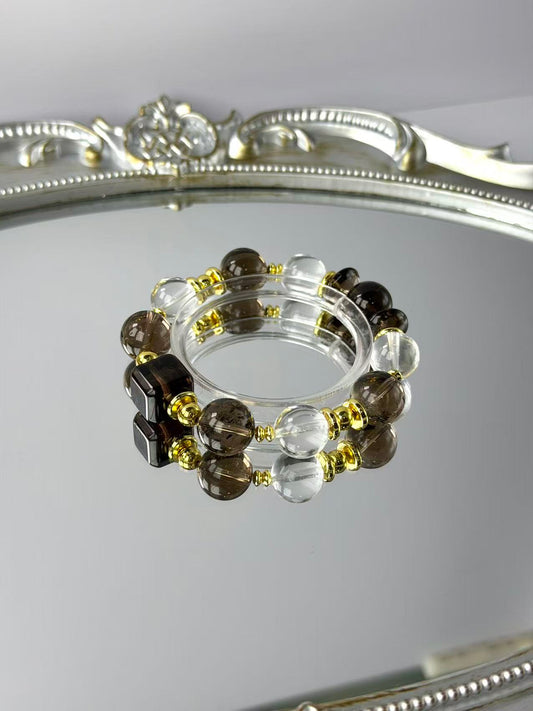 The Serenity Talisman: Smoky & Clear Quartz Energy Alignment Bracelet