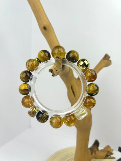 Prosperity Boost Golden Healer, Rutilated Quartz & Tiger’s Eye Bracelet – Amplify Wealth Luck, Attract Abundant Blessings