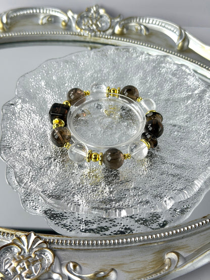 The Serenity Talisman: Smoky & Clear Quartz Energy Alignment Bracelet