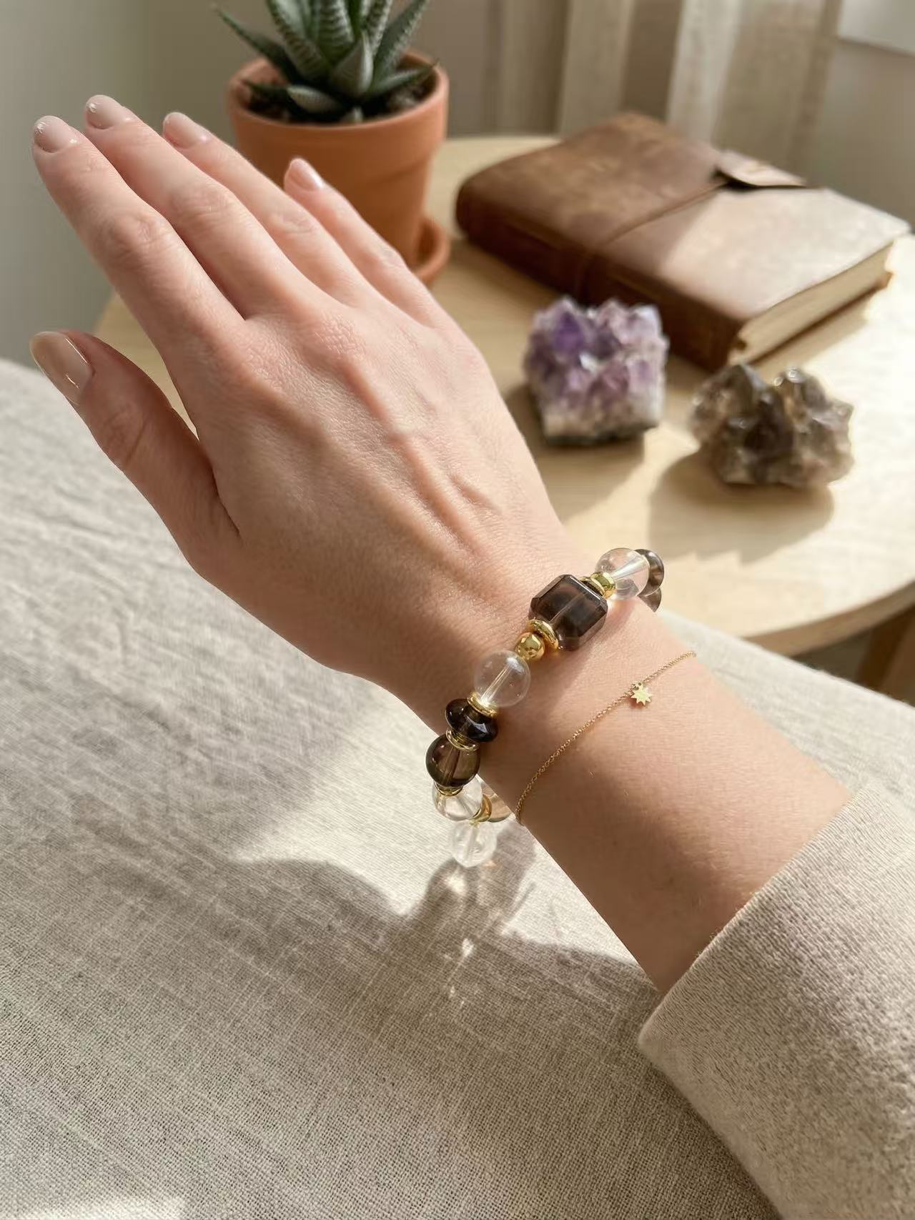 The Serenity Talisman: Smoky & Clear Quartz Energy Alignment Bracelet